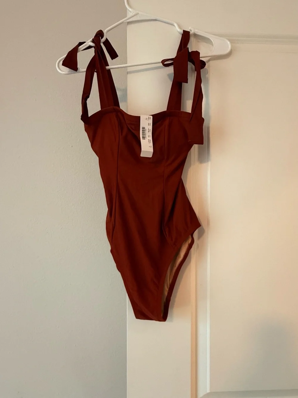 J. Crew Rust Tie-Shoulder One-Piece Swimsuit